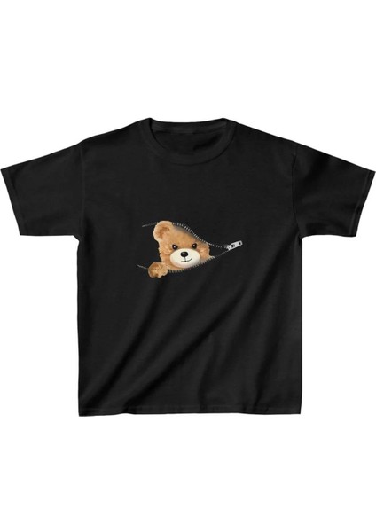 Unisex Çocuk Baskılı T-Shirt - Siyah