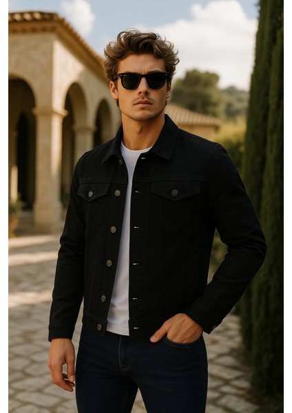 Erkek Trend Cepli Slim Fit Klasik Siyah Kot Ceket