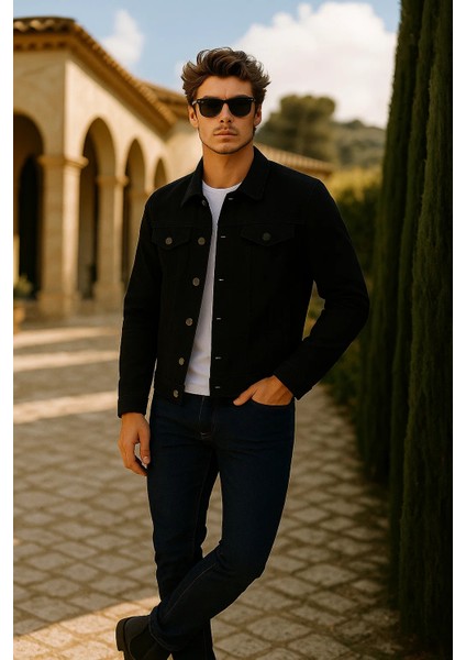 Erkek Trend Cepli Slim Fit Klasik Siyah Kot Ceket fırsatları