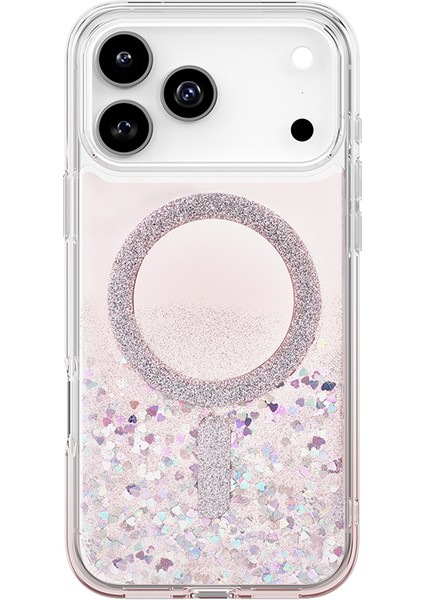 iPhone 17 Pro Max Uyumlu Kılıf M-Safe Şarj Özellikli Parlak Halkalı Coehl Solea Kapak Pembe