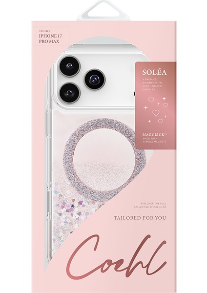 iPhone 17 Pro Max Uyumlu Kılıf M-Safe Şarj Özellikli Parlak Halkalı Coehl Solea Kapak Pembe modelleri