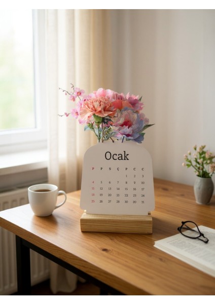 2026 Takvimi, Masa Takvimi, Çiçek Ahşap Ayaklı Masa Takvimi 003 fiyatları