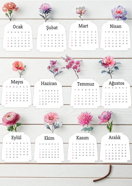 2026 Takvimi, Masa Takvimi, Çiçek Ahşap Ayaklı Masa Takvimi 003 modelleri