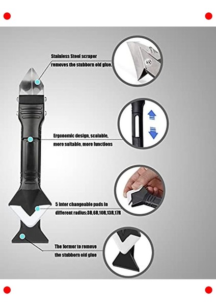 3'ü 1 Arada Silikon Kalafat ve Dolgu Sökme Aleti Seti modelleri