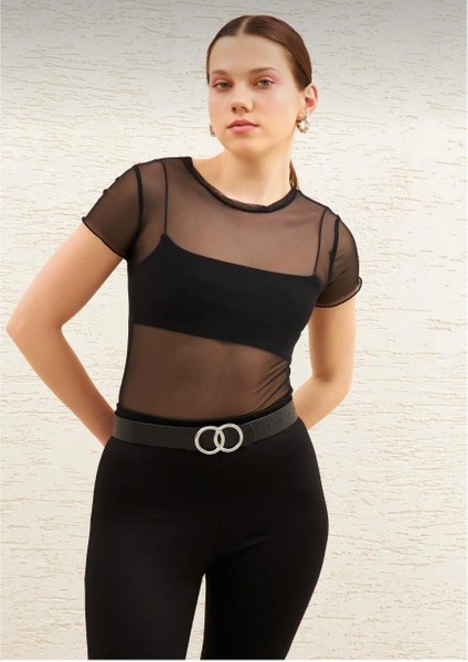 Siyah Bluz Tül Transparan