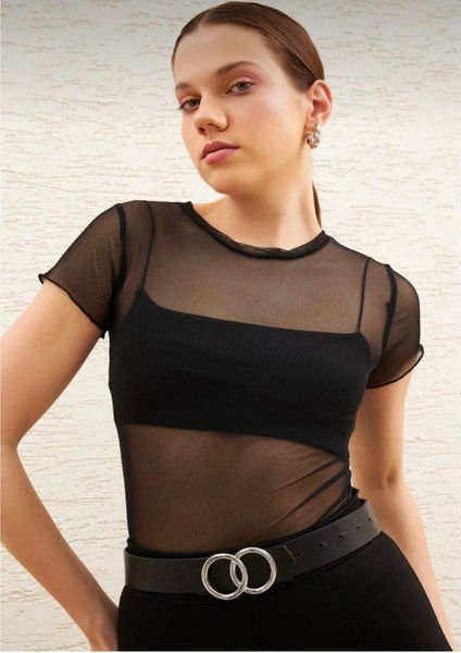 Siyah Bluz Tül Transparan fırsatları