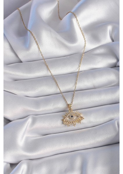 316L Çelik Gold Renk Zincir Zirkon Taşlı Göz Figür Kadın Kolye - Lisinya fiyatları