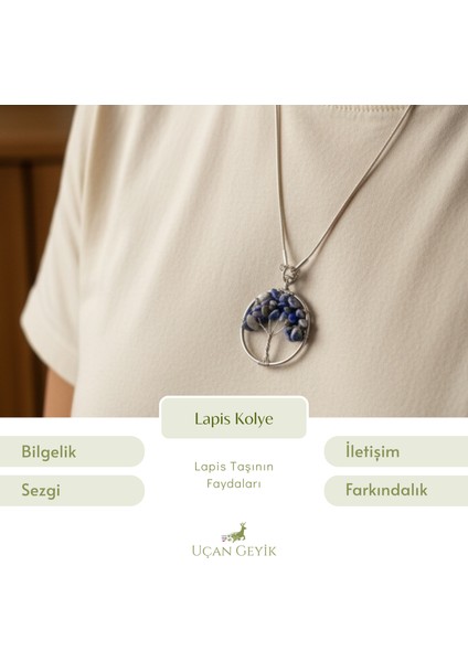Lapis Lazuli Hayat Ağacı Kolye - Doğal Taş Zincirli Tasarım, Anlamlı Hediye