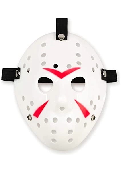 Beyaz Renk Kırmızı Çizgili Tam Yüz Hokey Jason Maskesi Hannibal Maskesi fiyatları