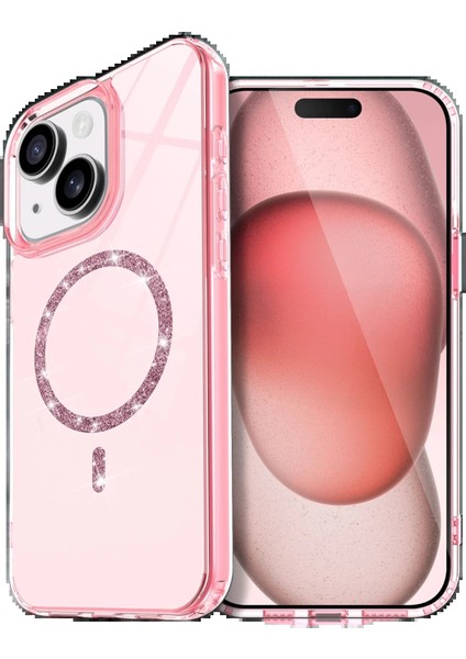 Apple iPhone 15 Plus Live Diamond Magsafe Kapak - Pembe