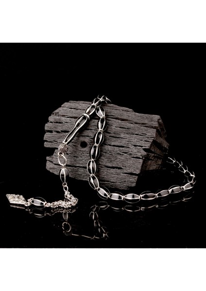 Siyah Renk Mine Işlemeli Metal 6 Yarma Model Tesbih