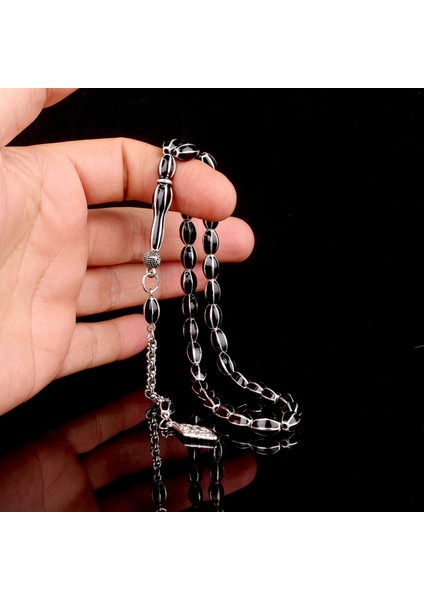 Siyah Renk Mine Işlemeli Metal 6 Yarma Model Tesbih fiyatları