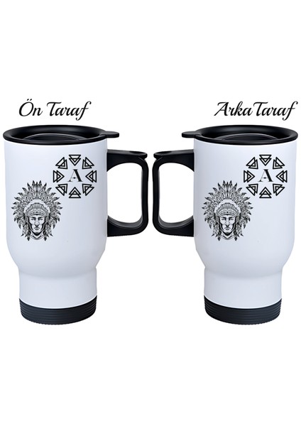 Kişiye Özel Kulplu Çelik Termos Bardak Kızılderili Harf Temalı