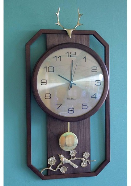 Geyikli Duvar Saati Sarkaçlı ALK1578 Dekoratif Hediyelik