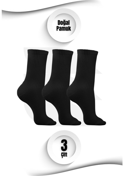 Uniseks Tenis Spor Çorap 3'lü Set - Doğal Pamuk, Dikişsiz, Havlu Taban Soket Çorap