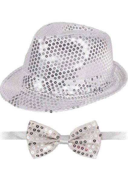 Gümüş Payetli Şapka ve Papyon Seti – Parıltılı Yetişkin Kostüm Seti fiyatları