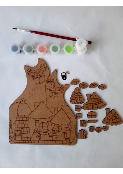 Kedi ve Evler 27 Parça Ahşap Boyama Seti