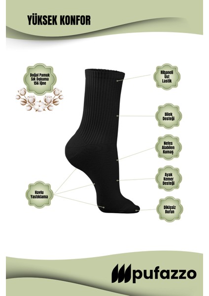 Kadın Siyah Spor Çorap 3'lü Set - Doğal Pamuk, Dikişsiz, Havlu Taban Soket Çorap fiyatları