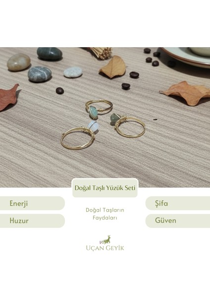 Doğal Taş Yüzük Seti - 3'lü Kombin - Trend Takı