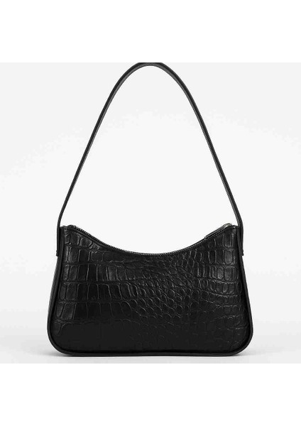 Krokodil Desen Siyah Suni Deri Omuz Çantası – Şık ve Zarif Günlük Kullanım
