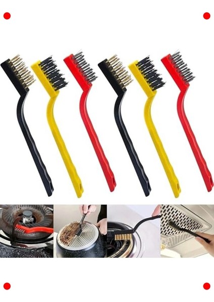 6'lı Mini Tel Fırça Seti - Pirinç, Çelik, Naylon