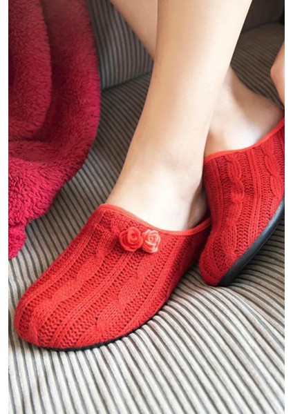 Melody Kırmızı Anatomik Iç Tabanlı Örgü Model Ev Terliği