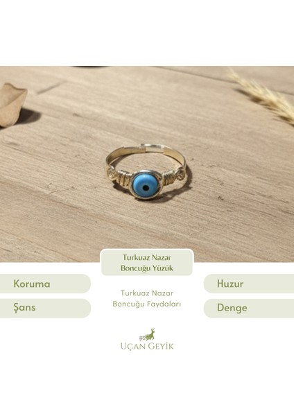 Açık Mavi Turkuaz Nazar Boncuğu Yüzük - Şans Getiren Minimal Tasarım