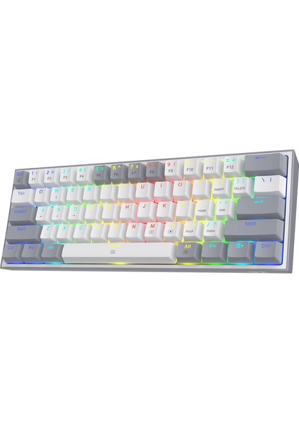 Redragon K617-RGB 16,8 Milyon Rgb Aydınlatma, Red Switch Fizz%60 Q Türkçe Kablolu Mekanik Oyuncu Klavyesi Beyaz Gri