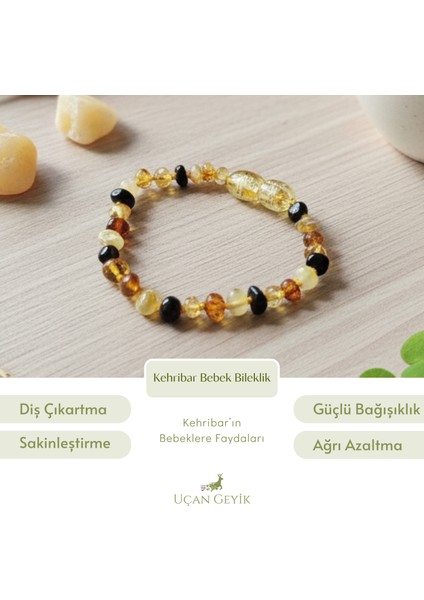 Kehribar Bebek Diş Çıkarma Bileziği - Doğal Taş, Bebek Dostu, Güvenli Tasarım