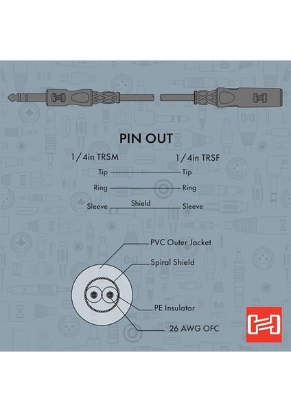 1/4 Inç Trs (F) - 1/4 Inç Trs (M) Kulaklık Uzatma Kablosu 7.5 M (HPE-325) modelleri