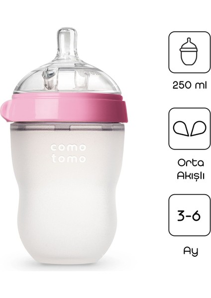 Comotomo Antikolik Silikon Biberon 250 ml 3-6 Ay Pembe