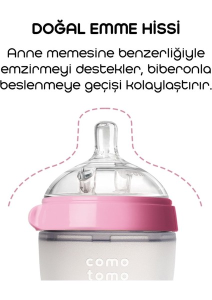 Comotomo Antikolik Silikon Biberon 250 ml 3-6 Ay Pembe fiyatları