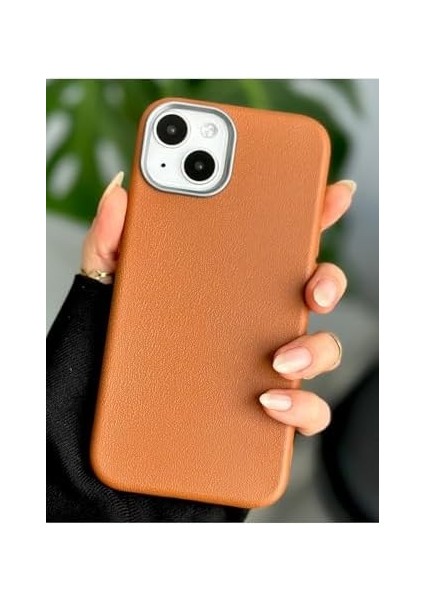 Go Aksesuar 13-14 - 15 Uyumlu Estetik Dokulu Deri Görünümlü Esnek Silikon Kılıf - Kahverengi modelleri