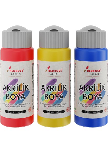 Rose Kırmızı, Mavi, Sarı Akrilik 3&apos;lü Set 3X60 ml