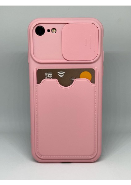 Ggm Aksesuar 7-8 - Se 2020 ile Uyumlu Silikon Yapılı Arkası Kartlıklı Kamera Sürgülü Kılıf (Pembe)
