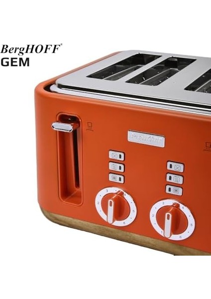 Gem 4 Dilim Ekmek Kızartma Makinesi – 1630 W, Çift Kontrol Paneli, Paslanmaz Çelik | Turuncu modelleri
