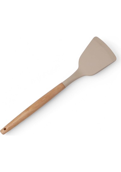 Bambu Saplı Silikon Geniş Spatula, Bambu Uzun Silikon Geniş Spatula 27CM 3 Renk Seçenekli (Krem)