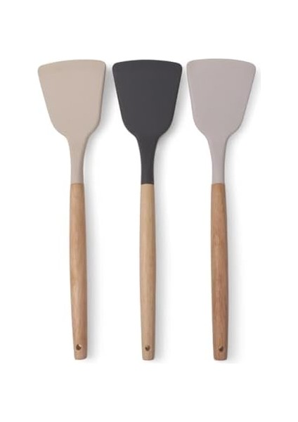 Bambu Saplı Silikon Geniş Spatula, Bambu Uzun Silikon Geniş Spatula 27CM 3 Renk Seçenekli (Krem) modelleri