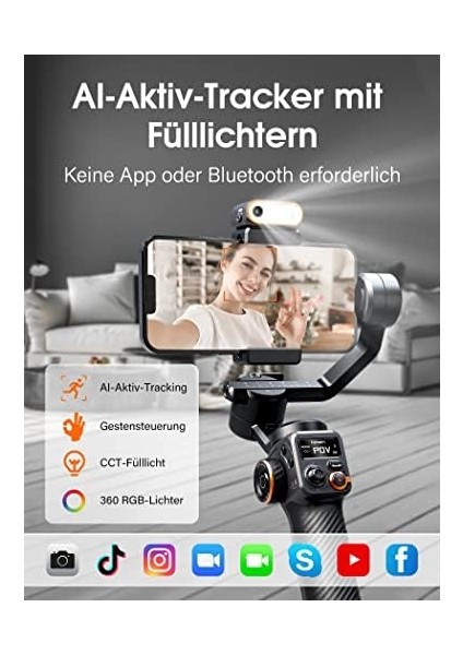 Isteady M6 Kit 3 Eksenli Cep Telefonu Stabilizatörü, Manyetik Aı Izleyicili Gimbal Akıllı Telefon, Ayarlanabilir Cct/rgb Işığı, 0,91 Inç OLED Ekran, Maks. Taşıma Kapasitesi 400 G, Volgging fiyatları