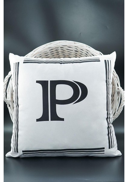 Harfli Kırlent Kılıfı Kadife 43X43 cm Çift Taraflı P Harfi Kedi Desenli Evlilik Teklifi Doğum Günü