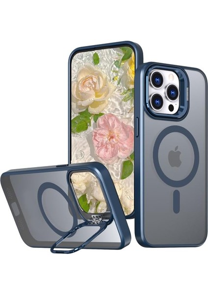 15 Pro Max Uyumlu Metal Lens Koruma Çerçevesi/ Güçlü Bağımsız Buton Hoparlör Koruma Mat Şeffaf Telefon Kılıfı (Mavi)