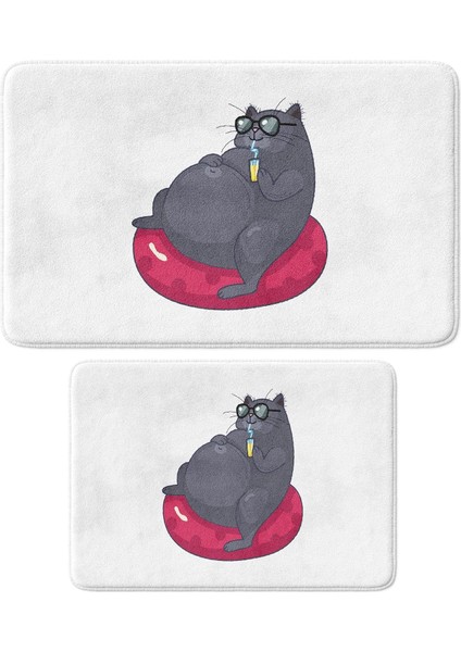 Sevimli Tasarımlı Mikrofiber Paspası, Kaymaz Taban, Yıkanabilir (71_BPSM, 2&apos;li Takım 40X60_50X80)