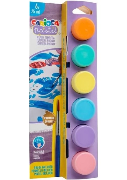 Pastel Tempera Süper Yıkanabilir Fırçalı 6 * 25 ml 6 Renk Karışık
