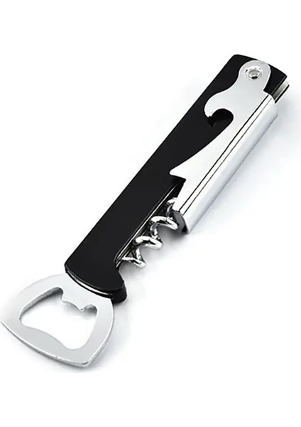 Metal Tirbuşon ve Şişe Açacağı Seti (Siyah)