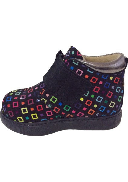 1001 Ridente Siyah Platin Baskı Bebe Kız Çocuk Bot % 100 Deri Kalın Tek Cırtlı modelleri