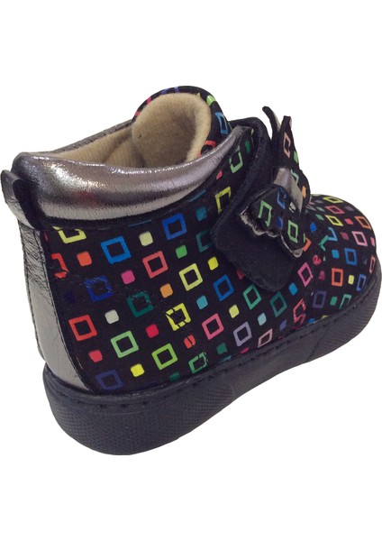 1001 Ridente Siyah Platin Baskı Bebe Kız Çocuk Bot % 100 Deri Kalın Tek Cırtlı fırsatları