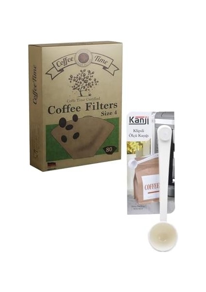 Time Filtre Kahve Kağıdı 1/4 4 Numara 80&apos;li Paket + Klipsli Çay Kahve Ölçü Kaşığı - Beyaz fiyatları