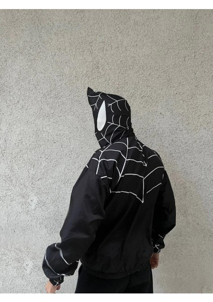 Unisex Uzun Kollu Kapşonlu Rüzgarlik - Siyah fiyatları