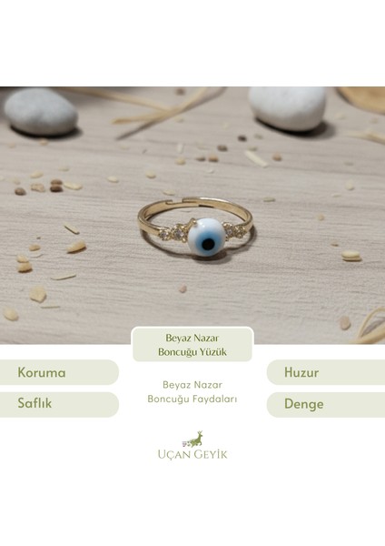 Beyaz Nazar Boncuğu Yüzük - Şans Getiren Uğur Takısı
