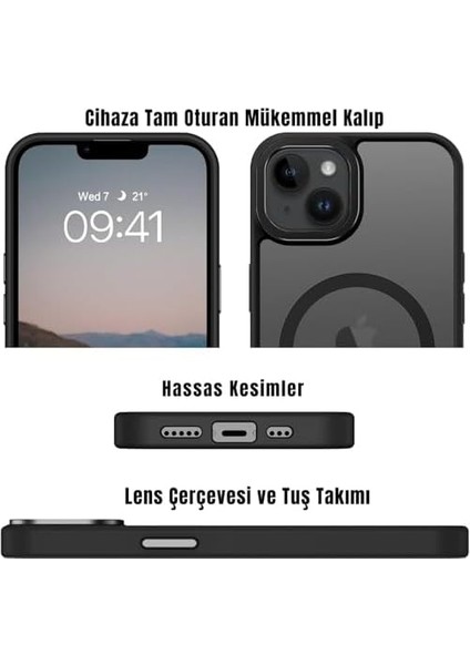 iphone Için Uyumlu Telefon Kılıfı ile Uyumlu Kamera Korumalı Mat Şeffaf Görünümlü Telefon Kılıfı (Siyah, 13/14) modelleri